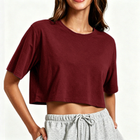 T-shirt court ample en viscose de bambou pour femme, haut de sport à manches courtes, col rond, non toxique