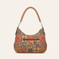 Tas Hobo Wanita Fashion Grosir Berbahan PU Cork Ramah Lingkungan, Tas Selempang Cetak Vintage Kustom untuk Penggunaan Sehari-hari