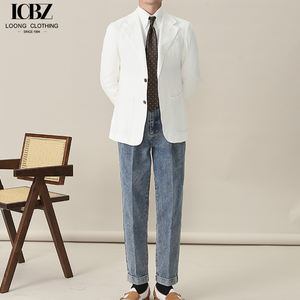 Blazer <span class=keywords><strong>de</strong></span> lujo ligero británico <span class=keywords><strong>de</strong></span> gama alta a la moda para hombre, chaqueta informal <span class=keywords><strong>de</strong></span> lino <span class=keywords><strong>blanco</strong></span>, primavera Otoño, estilo <span class=keywords><strong>de</strong></span> <span class=keywords><strong>caballero</strong></span> transpirable - Product Image 2