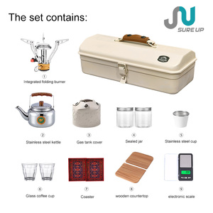 Portable Travel Coffee Set with Metal Toolbox 8-in-1 Outdoor Camping Kit, Folding <strong>Burner</strong>, <strong>Kettle</strong>, Cups, Scale, Waterproof Case - Product Image 4
