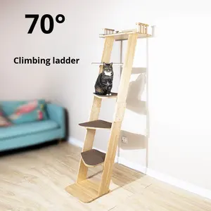 Wakupet Grande Árvore De Gato Moderno Multi-Camada Plataforma De Salto De Madeira Sólida com Céu Pilar Escalada Frame Scratcher e Torre De Cama - Product Image 2