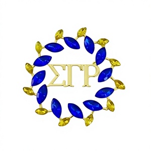 Broches Feuille d'<span class=keywords><strong>Olivier</strong></span> Dorées et Bleues en Strass pour Femmes, Cadeaux de Fête, Cercle SGR, Épingles de Sororité Sigma Gamma en Cristal Doré et Bleu - Product Image 1