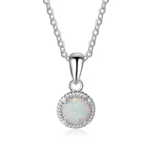 Romantische Elegante Vrouw Gifts 925 Zilveren Ronde Witte Opaal Hanger Ketting