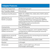 Adaptateur réseau Ethernet Quad Port E810-XXVDA4T 25/10/1GbE E810-CAM1 Controller PCIe 4.0x16