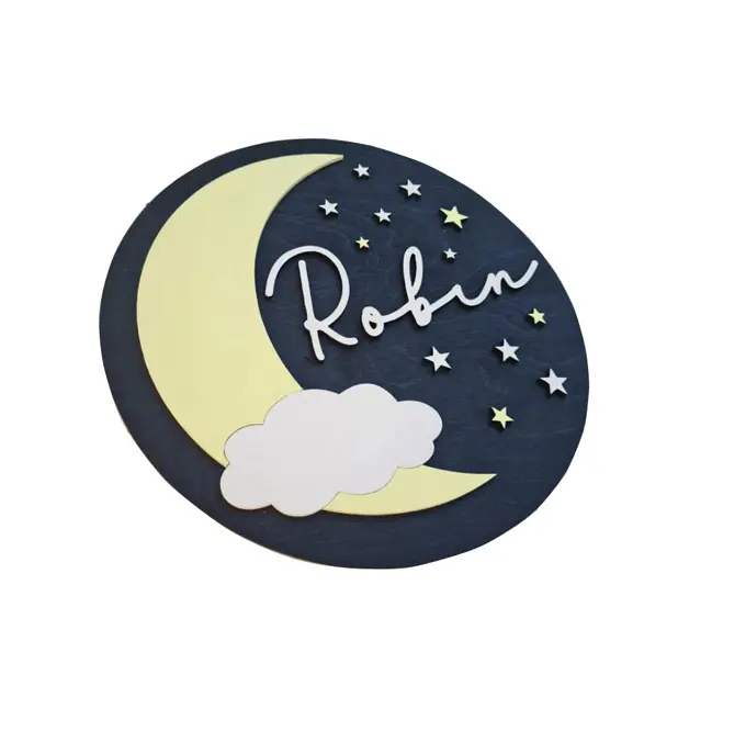 עץ ירח כוכב עגול קיר סימן דלת פלאק שם שלט משתלה דקורטיבי שם סימן ילדי חדר שינה