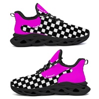 Chaussures de course personnalisées en gros, motif à carreaux rose vif, imprimé épissé, design personnalisé, chaussures de sport décontractées