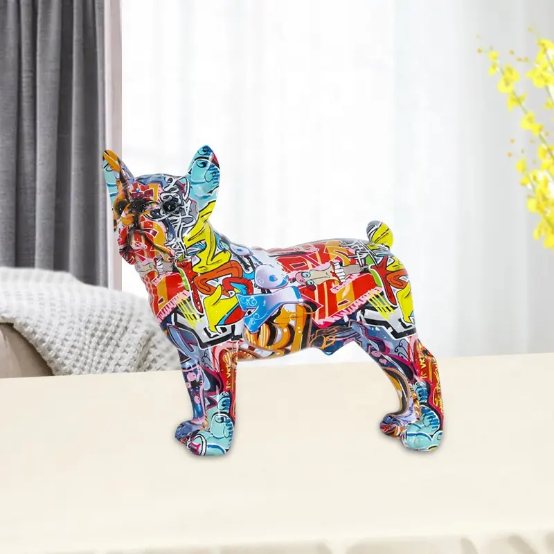 Hot Sale 3D Skulptur Harz Geschenke Handwerk Farbe Hund Ornament Wohnzimmer Schrank Harz Dekorationen Bulldogge Statuen Wohnkultur