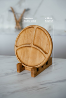 Assiette à collation ronde en chêne avec support Plateau de service en bois avec 3/5 compartiments Planche à charcuterie rustique Cadeau de cuisine fait main