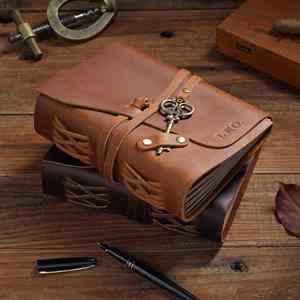Customized Embossed Logo Vintage First-Layer Cowhide Notebook Handcrafted With Magic Key Design Diary & <b>Notepad</b>-Gift - Product Image 2