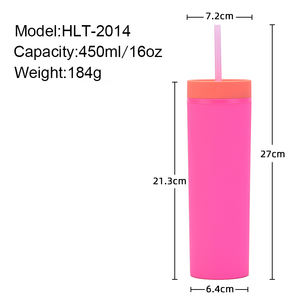 Nuova Tazza Doppia con Cannuccia Dritta, Stile Americano, Vernice Gommata Macaron, Semplice, in Plastica Riutilizzabile, con Tappo a Vite - Product Image 5