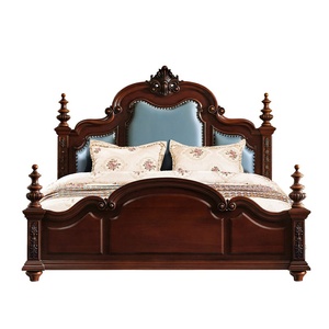 <span class=keywords><strong>Letto</strong></span> Matrimoniale in Legno Massello Americano con Colonna Romana in Vera Pelle, Stile Europeo Retrò di Lusso, 1,8 m - Product Image 1