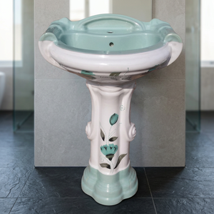 Lavabo en céramique moderne en forme de diamant avec piédestal complet pour salles de bain design - Product Image 3
