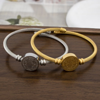 Bracelet en câble en acier inoxydable 316L avec médaille Saint Benoît, bijoux religieux catholiques, vente en gros, usine OEM ODM