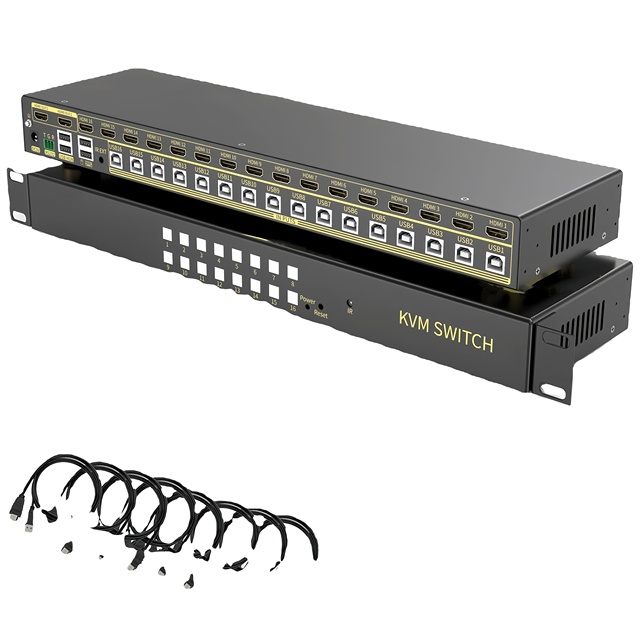 CUSTOM 16 Port HDM-I DVI VGA SDI USB KVM Switch Supports Hotkeys Switching up to 4K@60Hz