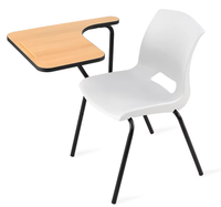 Chaise de formation avec tablette d'écriture, chaise d'étude à accoudoirs en bois avec structure en acier, siège confortable à hauteur fixe