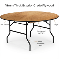 Table Ronde Pliante Robuste en Contreplaqué avec Bordure PVC Courbée pour Organisateurs d'Événements et Sociétés de Location – Vente en Gros