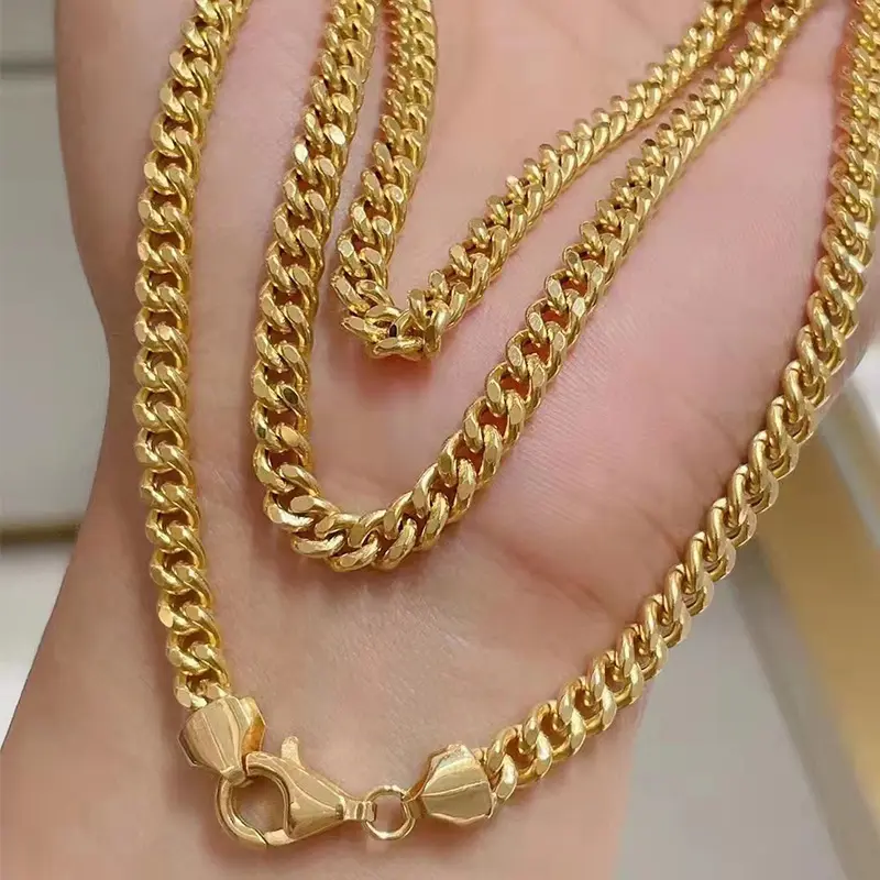 18K Real Gold Cuban Chain 24 inches 60cm Long Necklace Fashion Hip Hop Jewelry Dubai 18k Gold Chain Necklace New Design