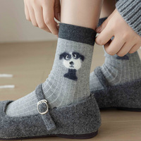 Chaussettes mignonnes à motif d'animaux de dessin animé, chaussettes mi-mollet 3D panda pour femmes, automne et hiver, chaussettes grises