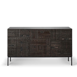 Industrial Style Mango Wood <b>Sideboard</b> Black Wooden Finish with Mild Steel Base <b>Storage</b> Cabinet for Home Dining Room Furniture - Product Image 1