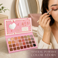 Palette de fards à paupières 32 couleurs, poudre minérale nacrée, fini mat, haute pigmentation, résistante à l'eau, sans cruauté animale, avec miroir cœur et motif papillon