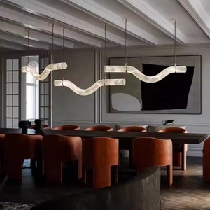 Hiện đại đơn giản Đồng đá cẩm thạch Đèn chùm thiết kế hiện đại sang trọng thanh trang trí Brass Alabaster Đèn chùm cho bàn ăn - Product Image 2