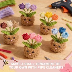 No Care Tulip in a Pot Super Soft Coral Fleece Pipe Cleaner <b>DIY</b> <b>Kit</b> Make a Fuzzy Huggable Decoration in 6 Soothing Colors - Product Image 2