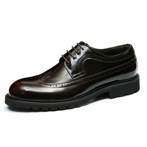 Chaussures habillées en cuir véritable pour hommes, bout rond, à lacets, semelle extérieure en caoutchouc antidérapante, style anglais brillant, pour le bureau et les occasions formelles - Product Image 1