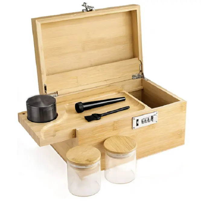 Bambus Holz Stash Box geruchs sichere Kräuter Stash Box Rauchen Stash Box mit Rolling Tray