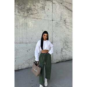 กางเกงขายาวผ้าแคนวาสสีกากีสำหรับผู้หญิง ระบายอากาศได้ดี เอวยางยืด สไตล์ลำลองและเป็นทางการ ไซส์ XL สีวอช - Product Image 2