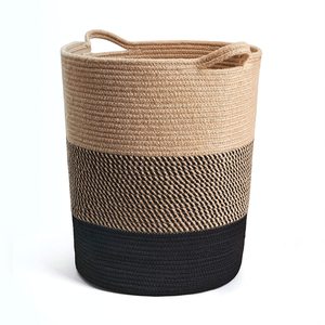 Large Tall Dirty Clothes Woven Jute Cotton Rope Laundry Hamper Storage Baskets for Living Room Toys