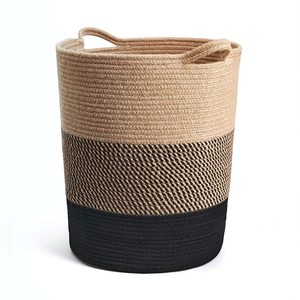 Panier à linge en corde de coton et jute tissé pour vêtements sales de grande taille avec logo personnalisé paniers de rangement pour jouets de salon