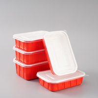 Boîte à lunch jetable carrée en PP ondulé rouge et blanc anti-déversement Shandong pour la vente à emporter