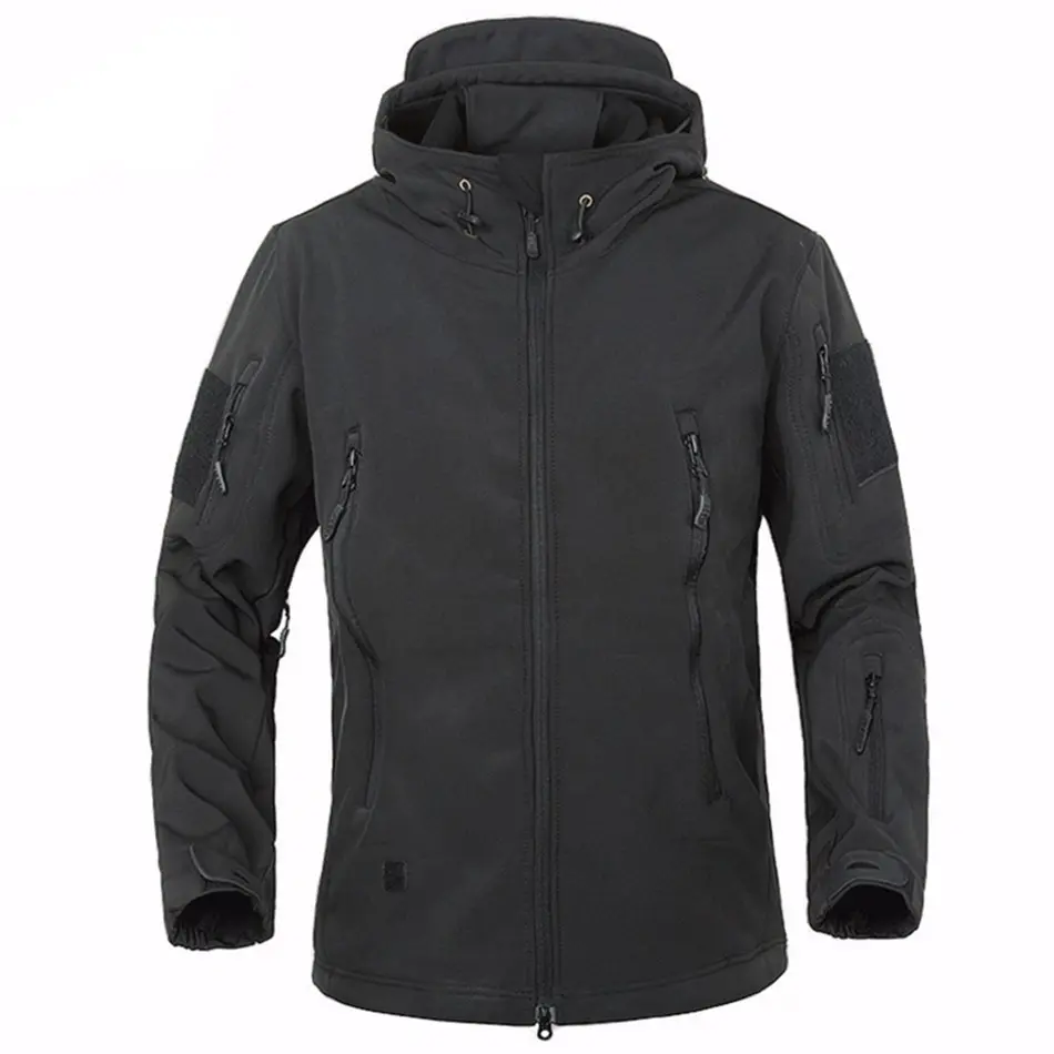 Men's Outdoor Waterproof Soft Shell Hooded Tactical Jacket Black Hiking Camping Windbreaker Men's Jackets For Winter