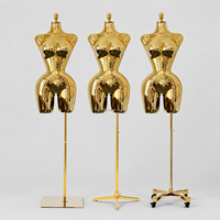 Mannequin demi-corps féminin doré miroir taille L, courbes généreuses, grande poitrine et hanches, avec support, pour présentation en magasin de vêtements