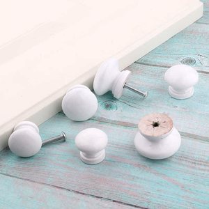 Poignée de porte d'armoire ronde en forme de champignon blanc, à trou unique, en bois massif, pour tiroir - Product Image 4