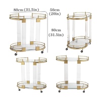 Chariot de service en acrylique transparent sur mesure à 2 niveaux avec 4 roues pour hôtel