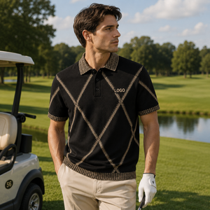 Polo de Golf Argyle Premium Personalizado para Hombre, Tejido Jacquard de Alto Rendimiento, Marca Privada, Ropa para Clubes de Campo, OEM - Product Image 2