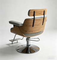 Chaise de barbier ergonomique moderne, revêtement en cuir PU, structure en bois courbé, hauteur réglable hydrauliquement, rotation à 360 degrés