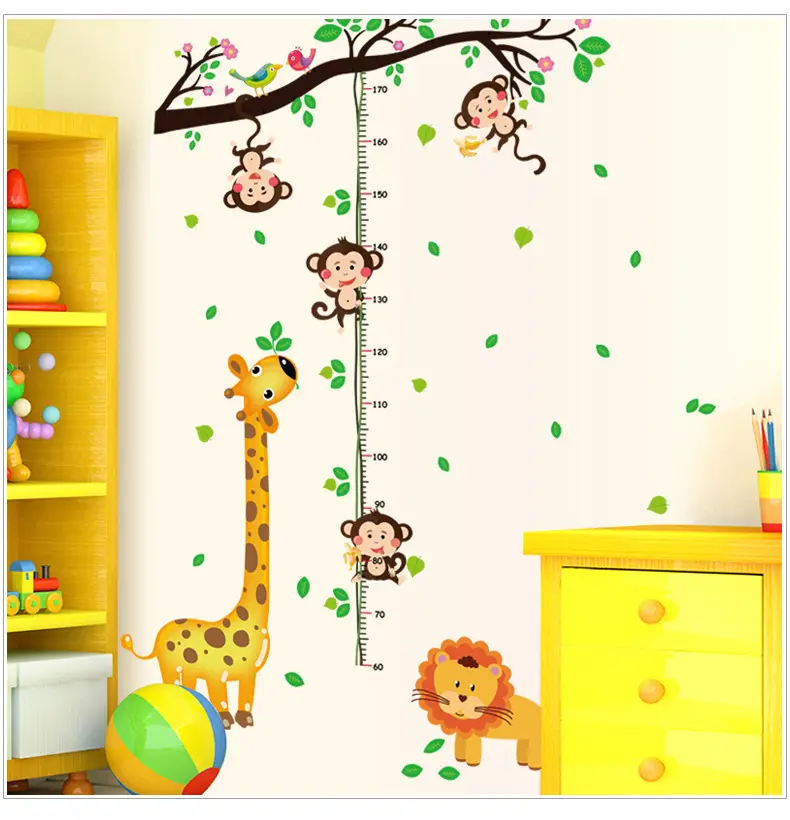 Monkeys Tree Animals Height Chart Kids Wall Decals Wall Stickers Peel and Stick Removable for Kids Nursery Bedroom Living Room