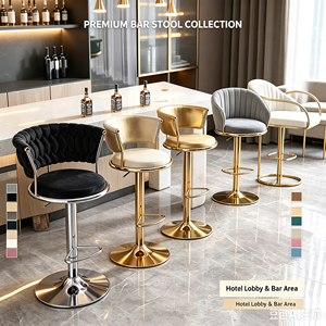 Premium Adjustable Swivel Bar Stool Velvet Backrest Gold Frame Footrest Gas Lift for Home Bar Hotel Lobby Outdoor <b>Dining</b> Kitchen - Product Image 1