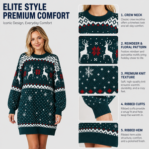 FNJIA Women Knit <strong>Christmas</strong> <strong>Dress</strong> Reindeer Snowflake Poinsettia Jacquard Crew Neck Women <strong>Dress</strong> Festive Knitwear OEM Custom Design - Product Image 3