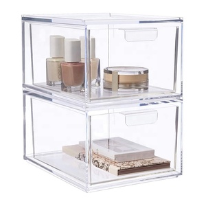 2 Pack Stackable Drawers Luxury Plastic Clear Acrylic Cosmetics Makeup Storage Organizer Box Organizador De Maquillaje