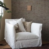 북유럽 일본 스타일 화이트 린넨 패브릭 1인용 소파 의자, 탈부착 가능 세탁 가능 거실 호텔 가구