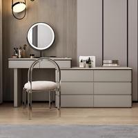 Coiffeuse de luxe avec miroir éclairé, coiffeuse de maquillage pour femmes, ensemble de coiffeuse moderne avec dessus en verre et tabouret pour chambre à coucher