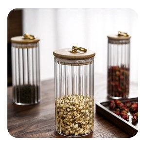 Borosilicato organizador de vidro para cozinha, recipiente para armazenamento de alimentos hermético com tampa de madeira de bambu, vidro transparente - Product Image 6