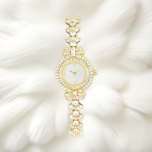 Women's Luxury Diamond Bracelet <b>Watch</b> Gold Round <b>Case</b> Analog Quartz Movement Jewelry Clasp 30mm Dial - Product Image 4