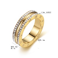 Bague élégante en acier inoxydable de 6 mm avec micro-pavé de diamants et strass, bijou romantique pour couple