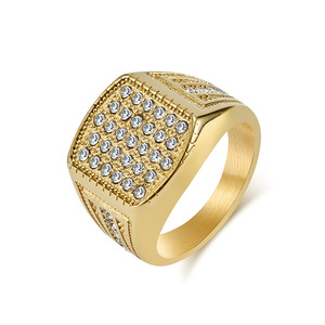 Men's Geometric <b>Titanium</b> Steel <b>Ring</b> 18K Gold Plated Micro Pave Diamond Encrusted Gift Jewelry - Product Image 1