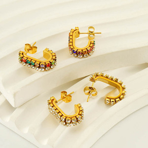 ZOGXIN Geometric U Shape Rhinestone <b>Stud</b> Earrings 18K Plated <b>Titanium</b> Steel For Women Party Jewelry - Product Image 2
