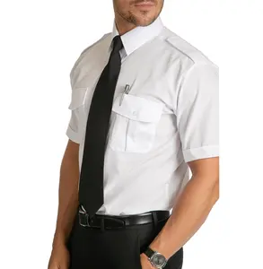 Pleated pockets design short or long sleeve 100% cotton airline uniform custom mens white pilot shirts